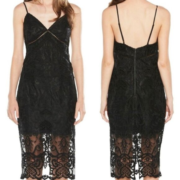 Bardot Embroidered Sleeveless Lace Dress in Black - Picture 1 of 9